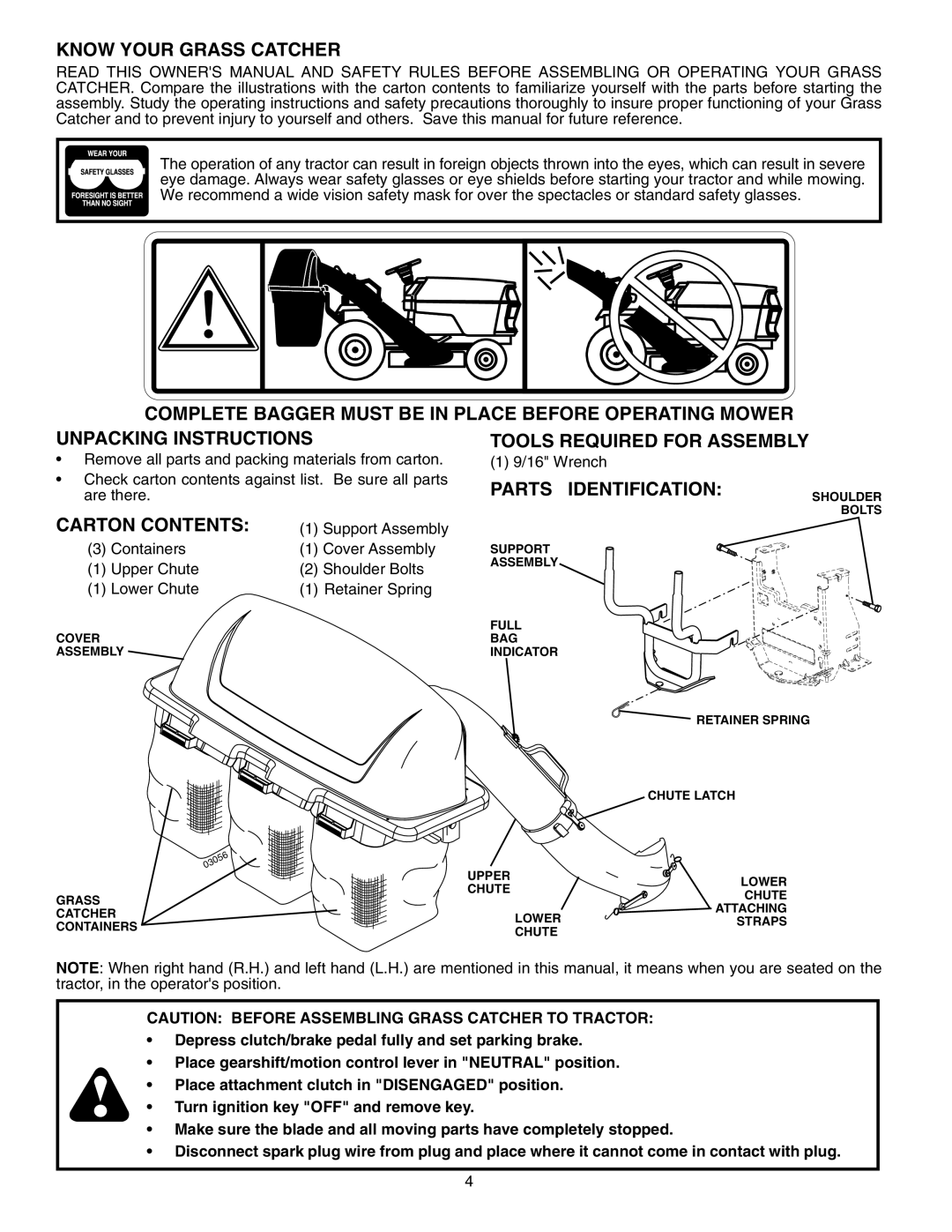 Husqvarna H346SL owner manual Know Your Grass Catcher, Tools Required for Assembly, Parts Identification, Carton Contents 