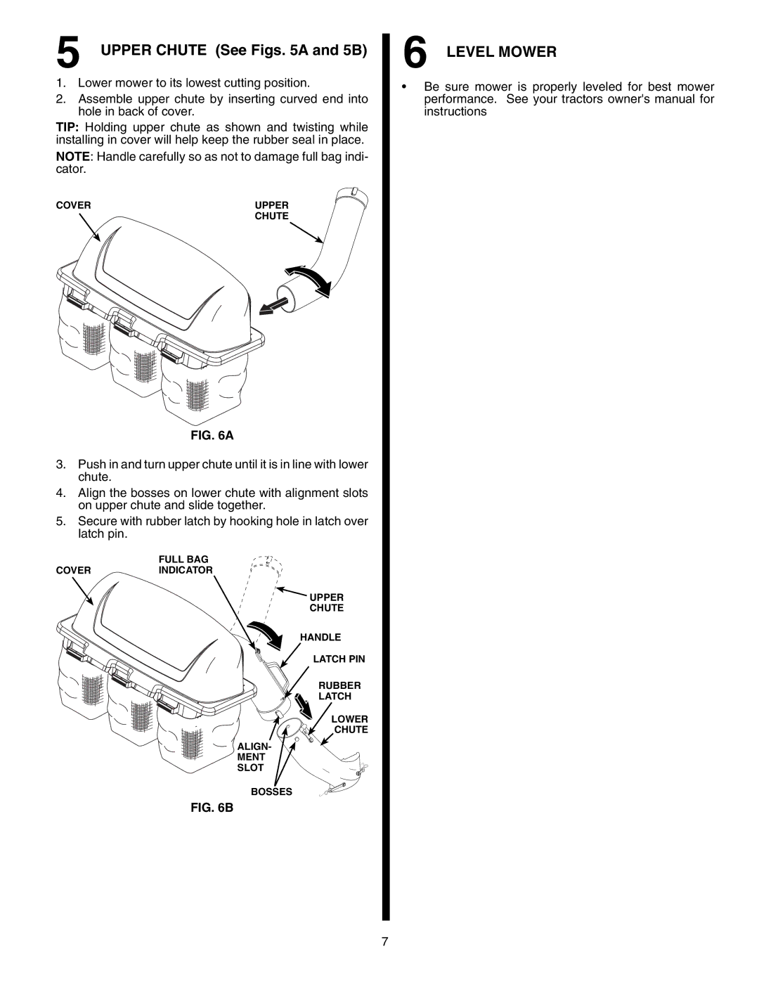 Husqvarna H346SL owner manual Upper Chute See Figs a and 5B, Level Mower 