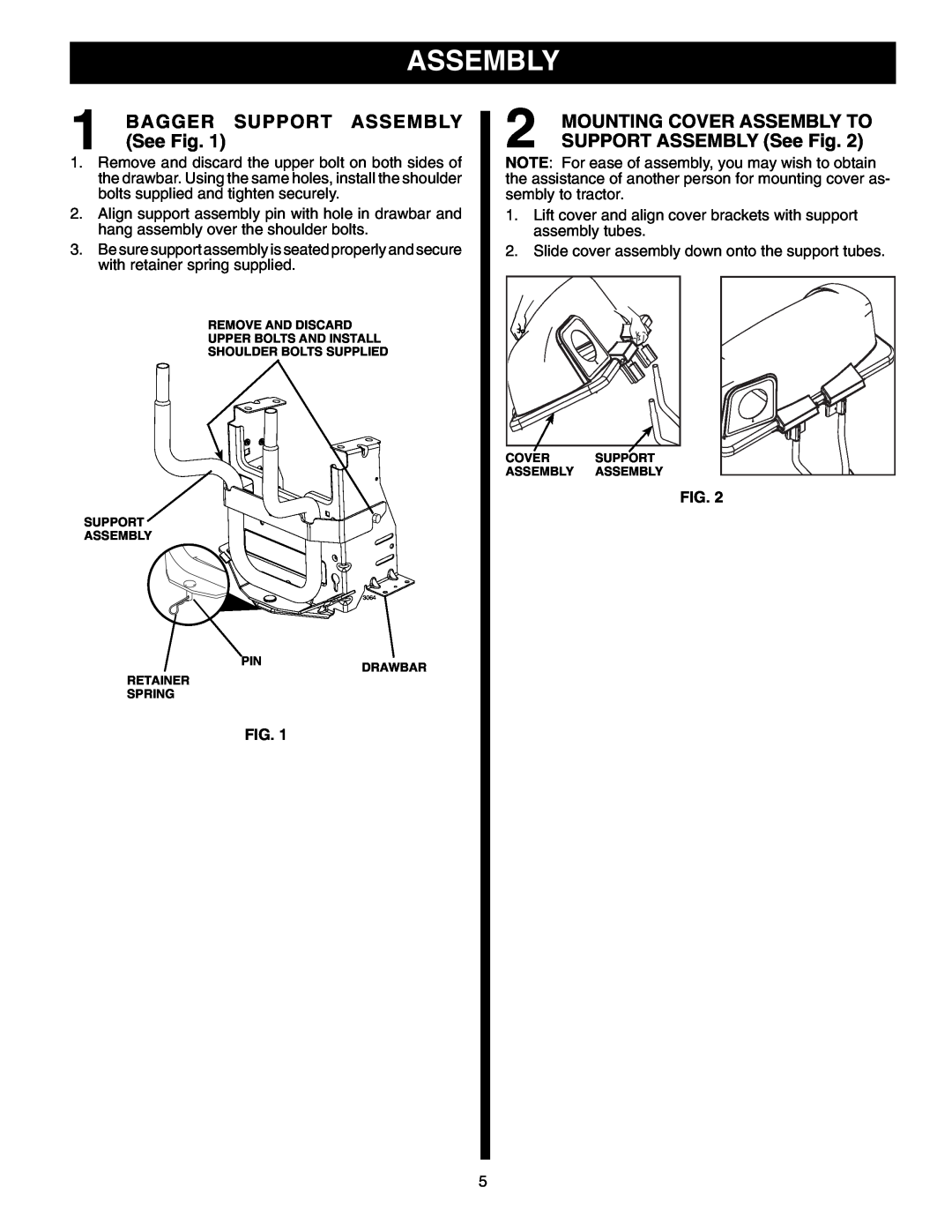 Husqvarna H346SL owner manual BAGGER SUPPORT ASSEMBLY See Fig, Mounting Cover Assembly To 
