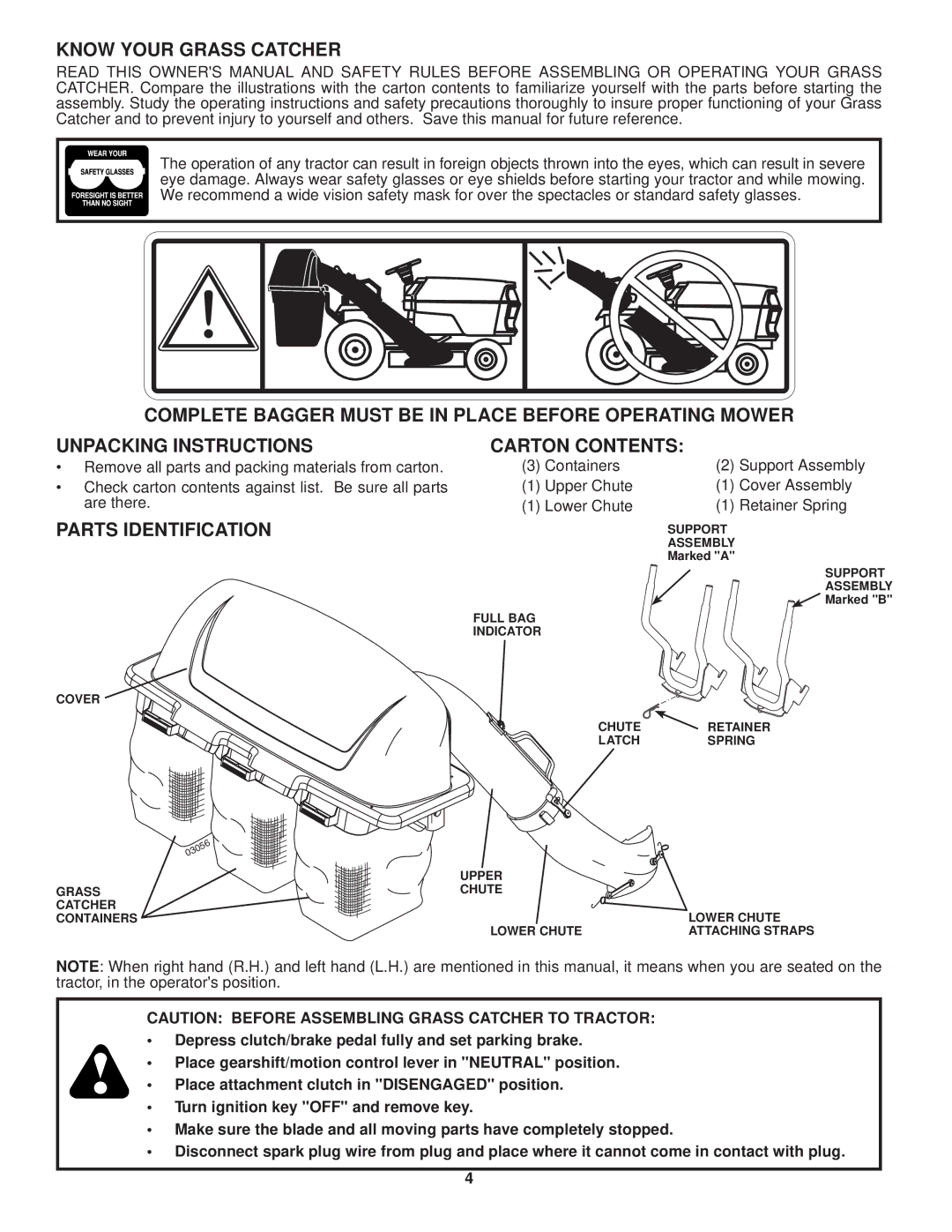 Husqvarna H348SG owner manual Know Your Grass Catcher, Parts Identification, Carton Contents 