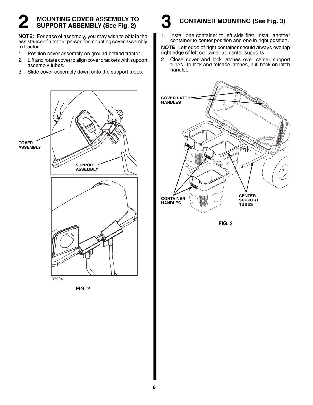 Husqvarna H348SL owner manual Support Assembly See Fig, Container Mounting See Fig 