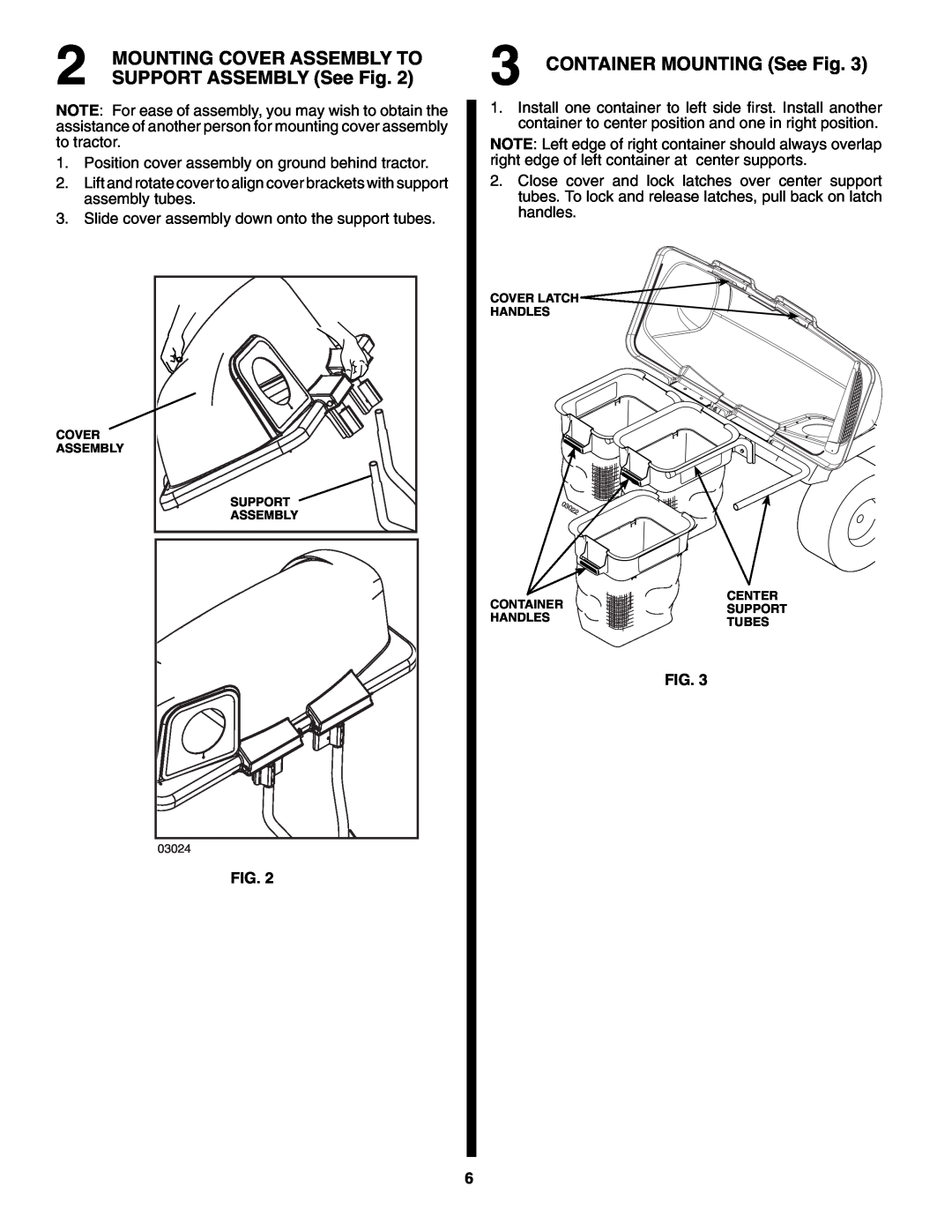 Husqvarna H348SL owner manual SUPPORT ASSEMBLY See Fig, CONTAINER MOUNTING See Fig, Mounting Cover Assembly To 