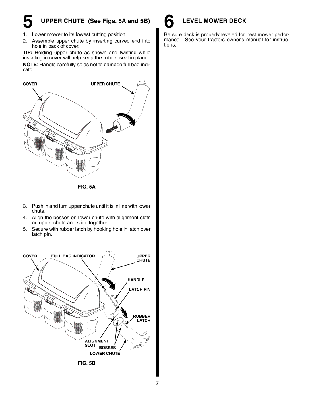 Husqvarna H354SG owner manual Upper Chute See Figs a and 5B, Level Mower Deck 