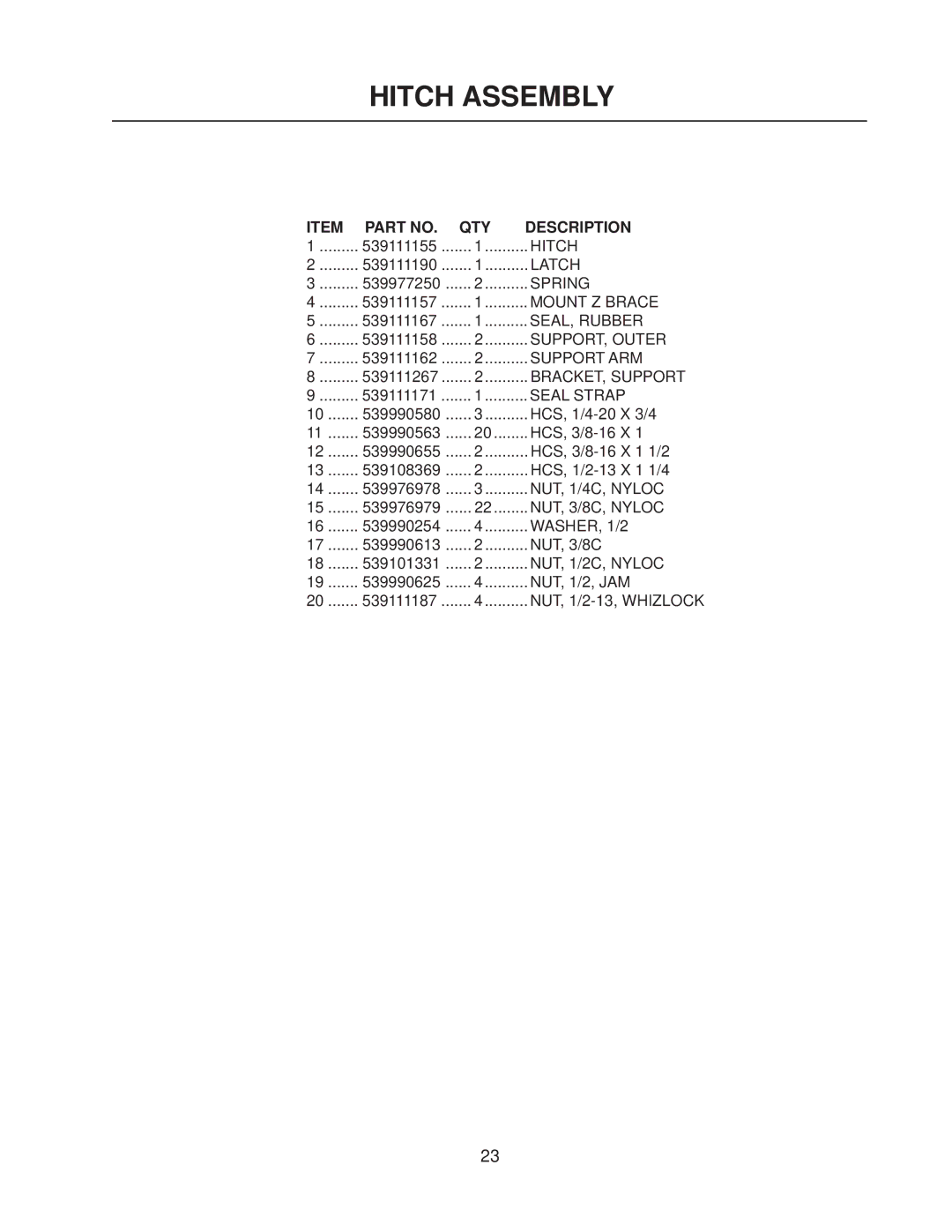 Husqvarna HCS9, HCS13 manual Hitch 