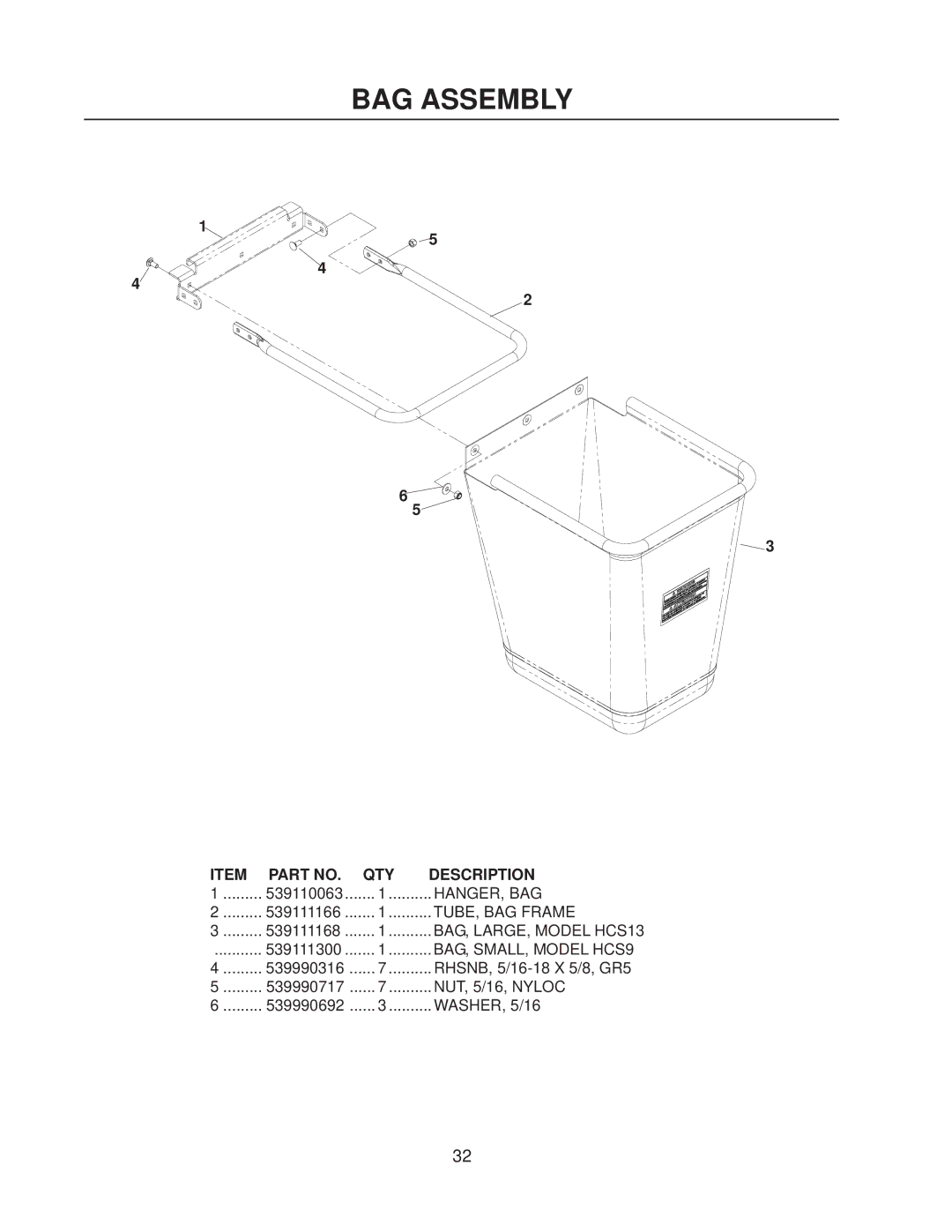 Husqvarna HCS9, HCS13 manual BAG Assembly 