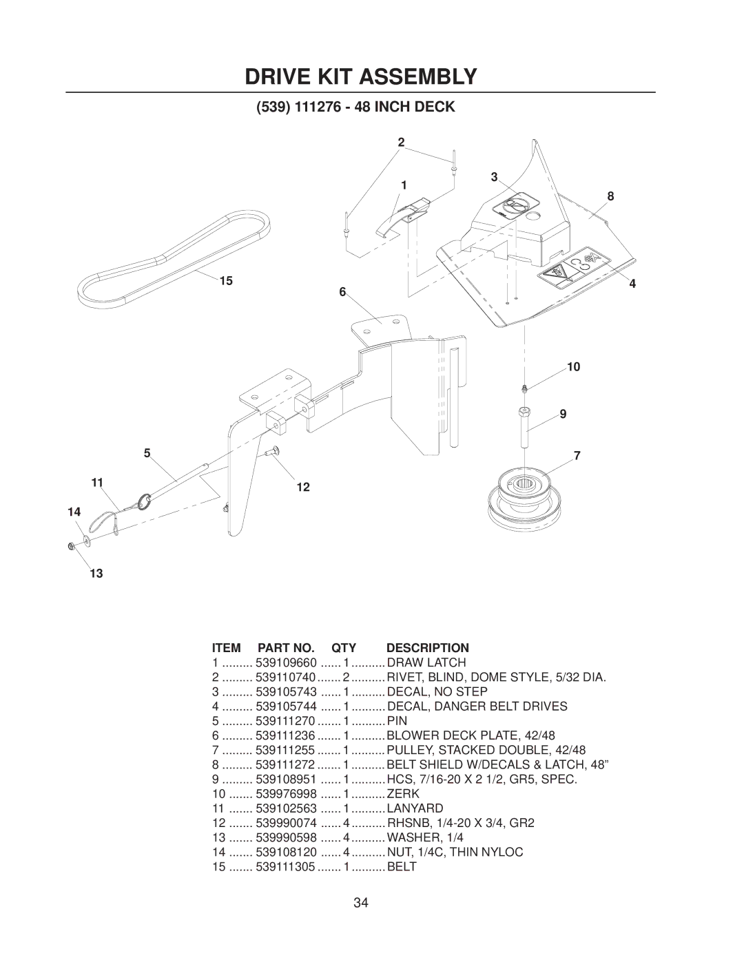 Husqvarna HCS9, HCS13 manual 539 111276 48 Inch Deck 