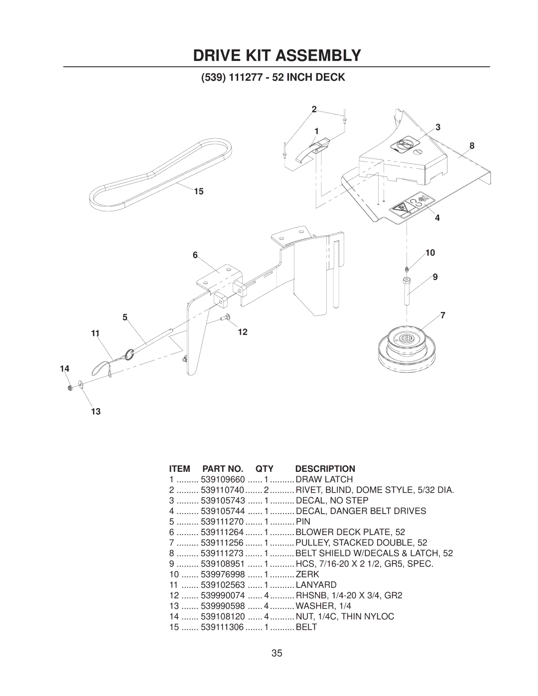 Husqvarna HCS9, HCS13 manual 539 111277 52 Inch Deck 