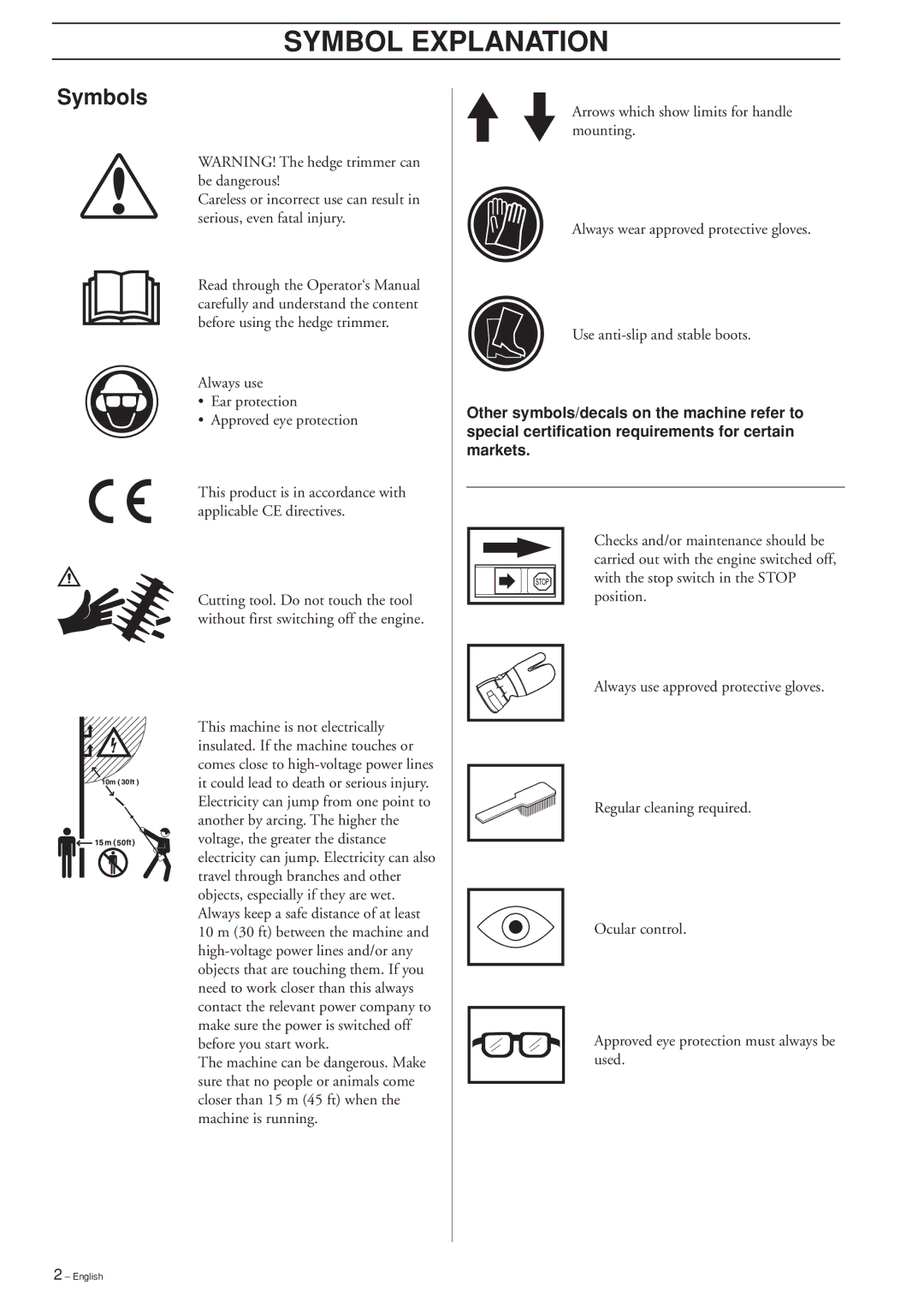 Husqvarna HEDGE TRIMMER ATTACHMENT manuel dutilisation Symbol Explanation, Symbols 