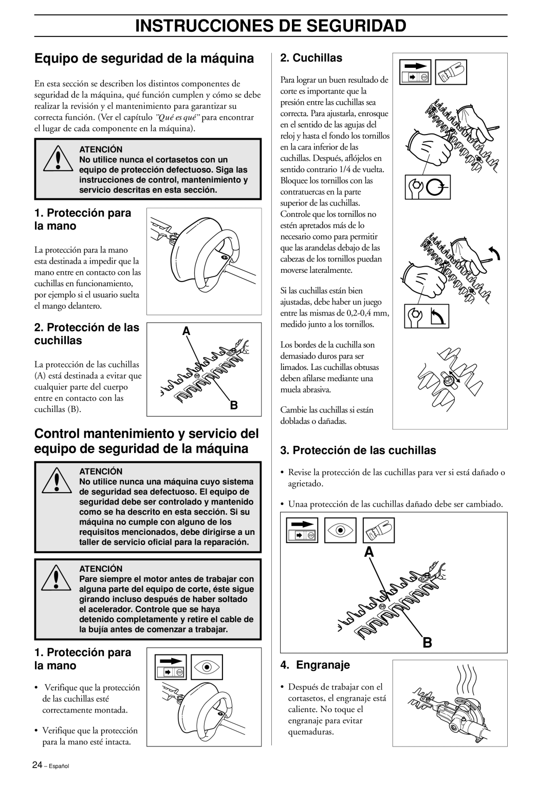 Husqvarna HEDGE TRIMMER ATTACHMENT Instrucciones DE Seguridad, Equipo de seguridad de la máquina, Protección para La mano 