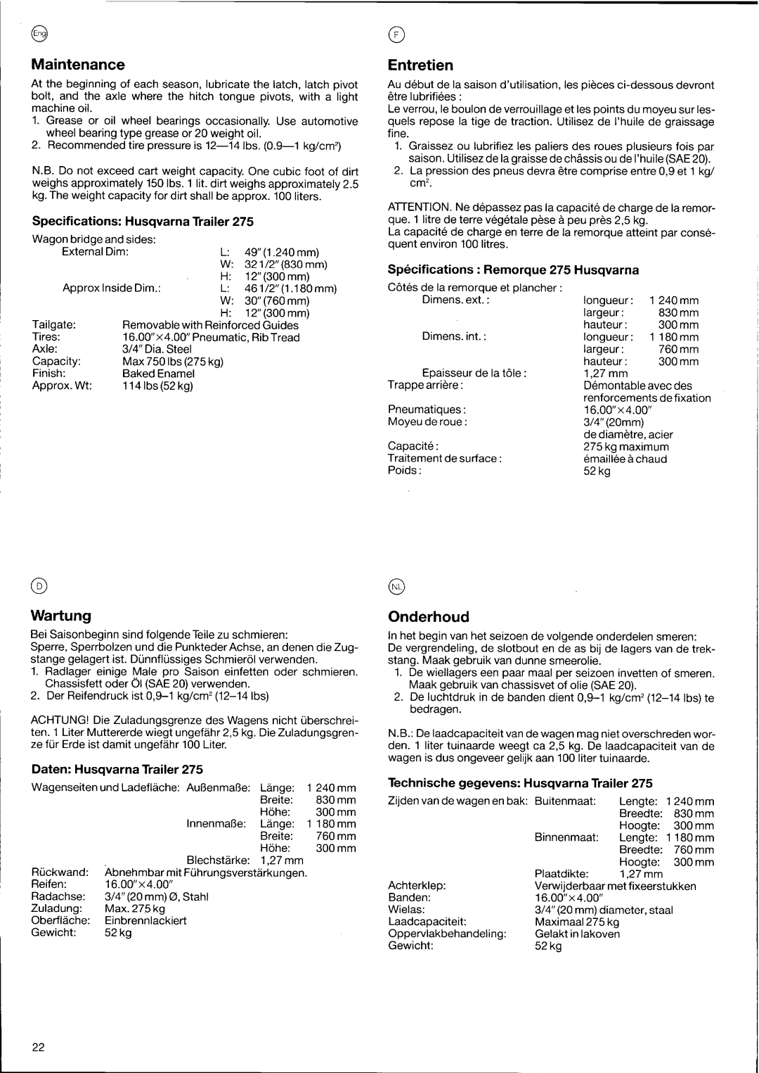 Husqvarna HO1997 1018467-97, 275 manual 