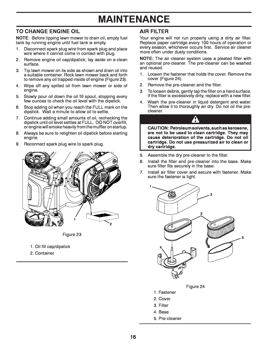 Husqvarna HU775H / 961450007 warranty To Change Engine Oil, Air Filter, Maintenance 