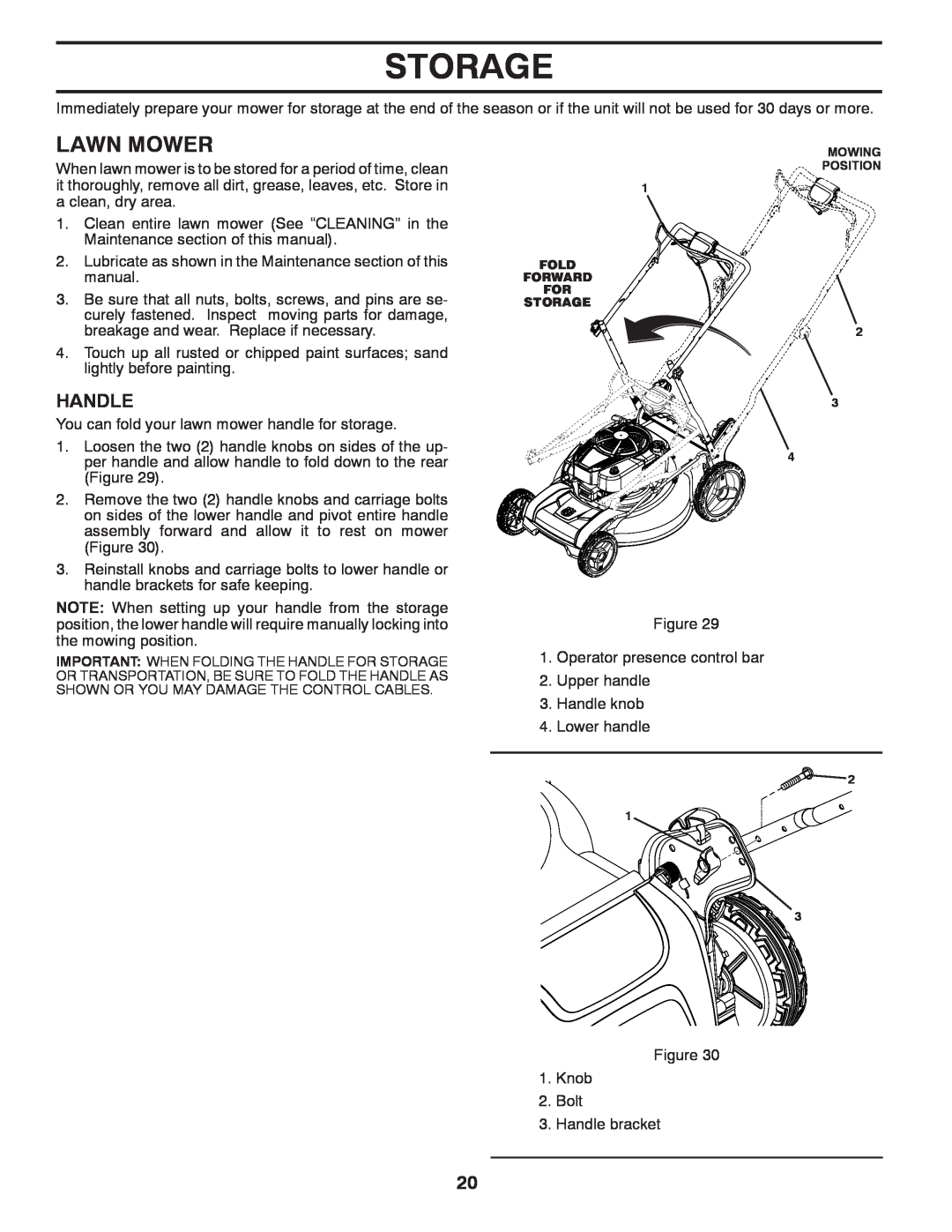 Husqvarna HU775H / 961450007 warranty Storage, Handle, Lawn Mower 