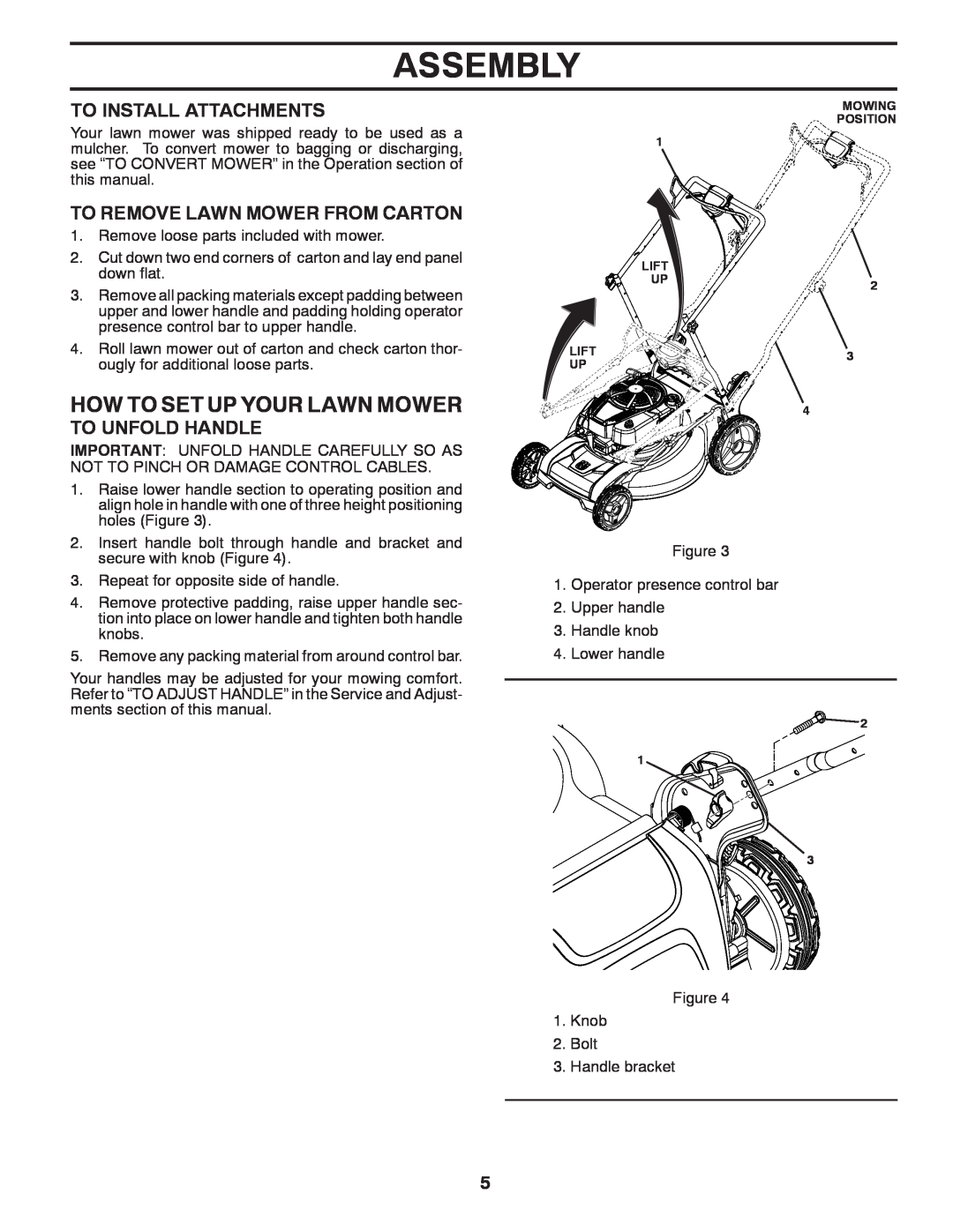 Husqvarna HU775H / 961450007 How To Set Up Your Lawn Mower, To Install Attachments, To Remove Lawn Mower From Carton 
