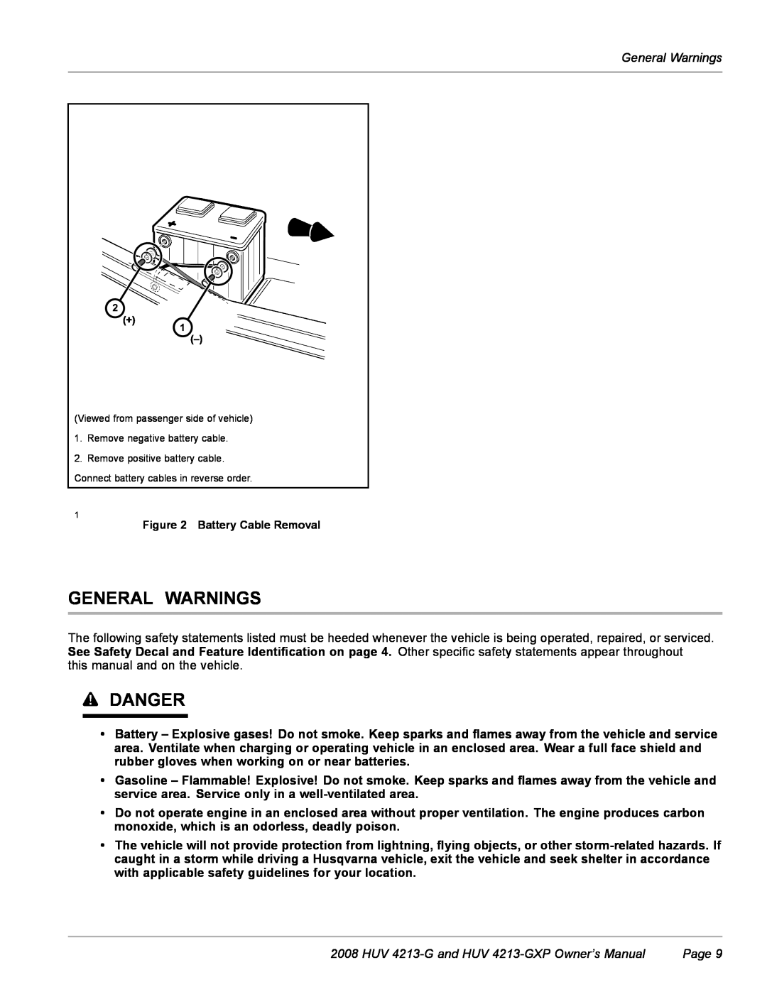 Husqvarna HUV 4213-GXP owner manual General Warnings, Danger, Page 