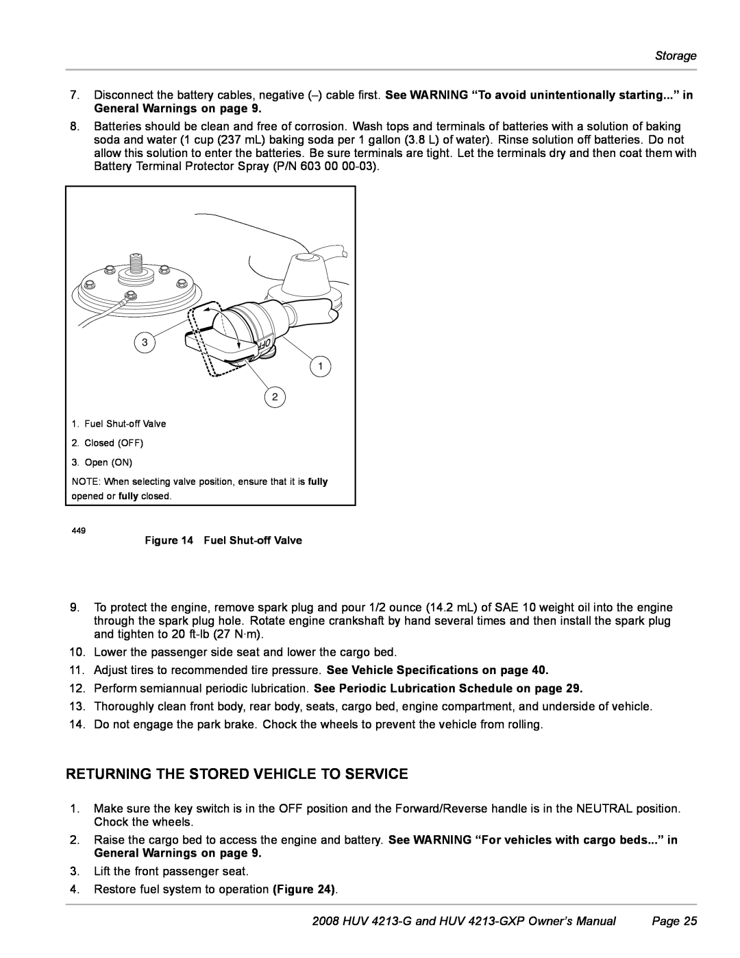 Husqvarna HUV 4213-GXP owner manual Returning The Stored Vehicle To Service, General Warnings on page 