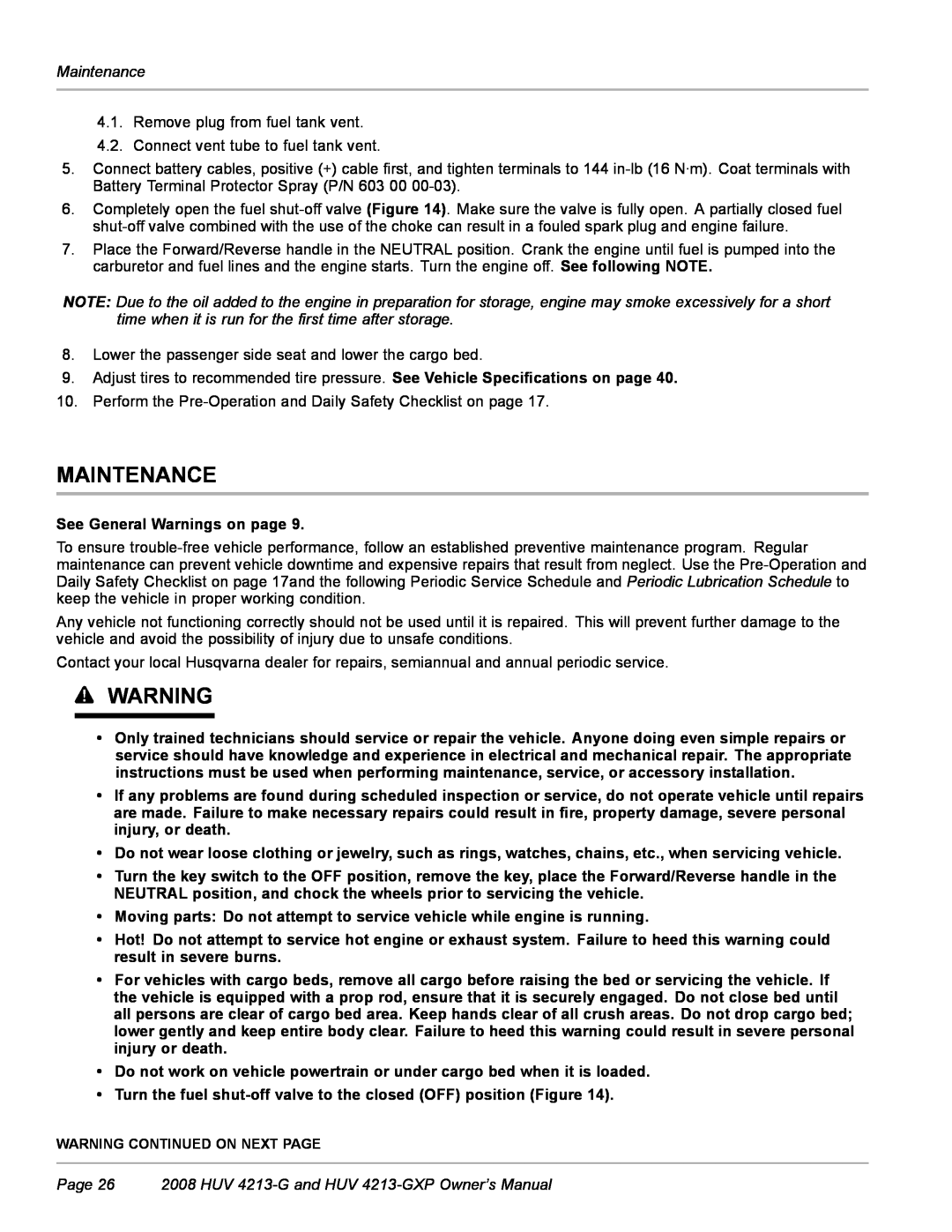 Husqvarna HUV 4213-GXP owner manual Maintenance 