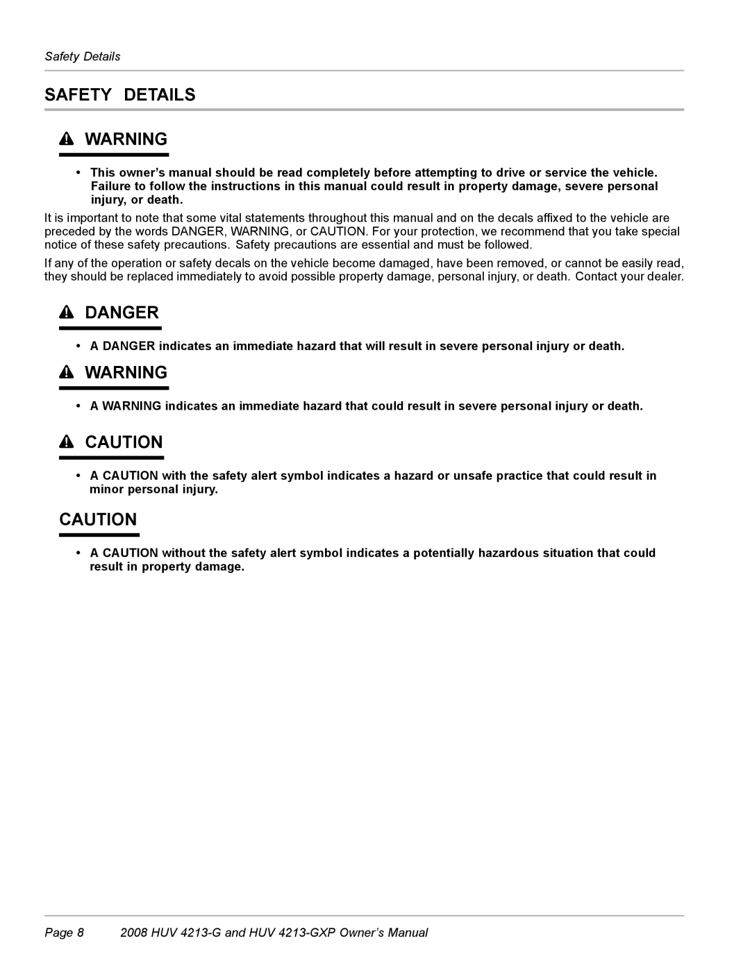 Husqvarna HUV 4213-GXP owner manual Safety Details 