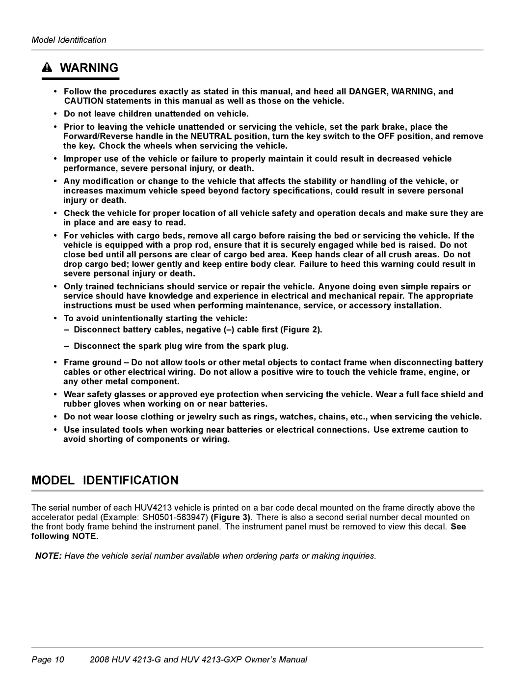 Husqvarna HUV 4213-GXP owner manual Model Identification 