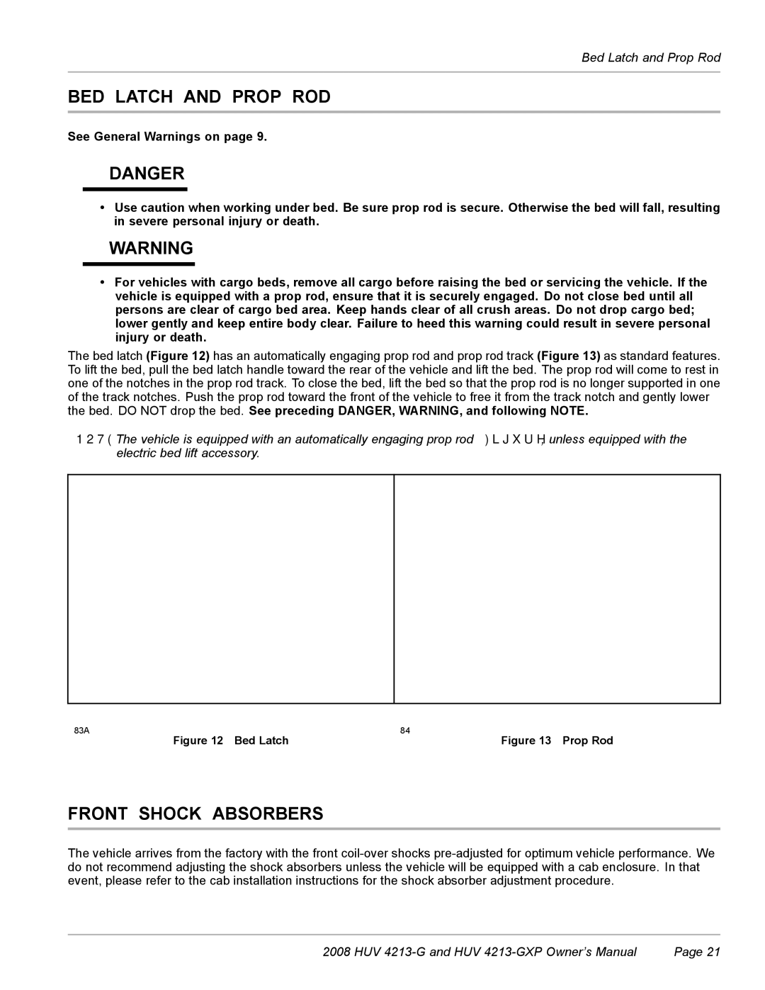 Husqvarna HUV 4213-GXP owner manual BED Latch and Prop ROD, Front Shock Absorbers 