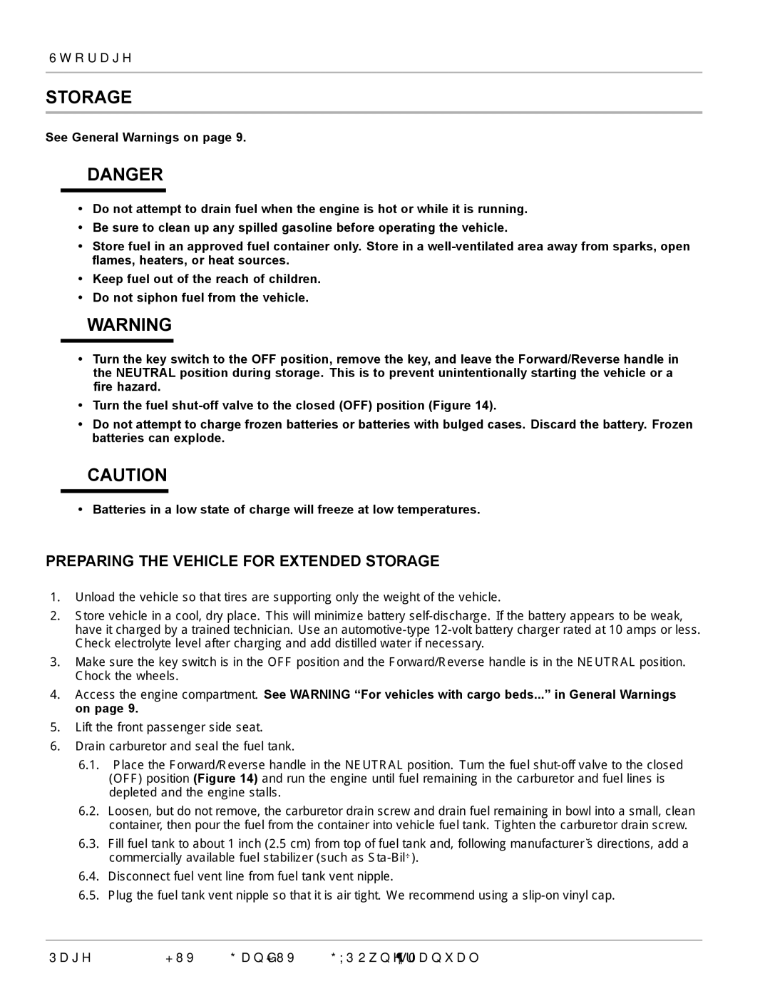 Husqvarna HUV 4213-GXP owner manual Preparing the Vehicle for Extended Storage 