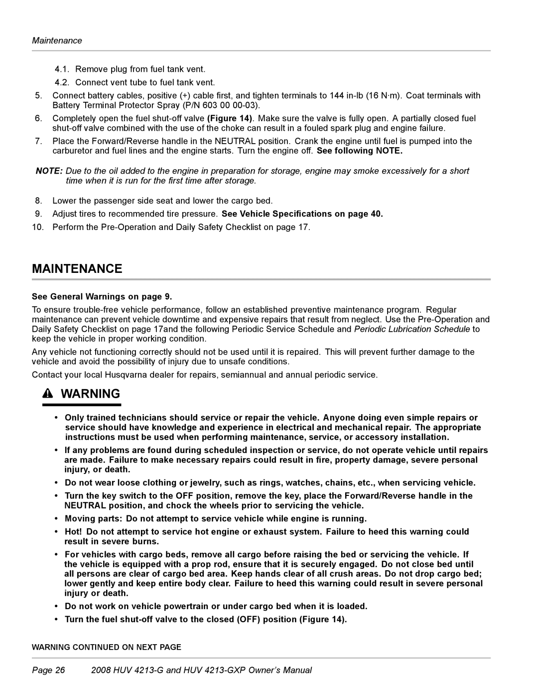 Husqvarna HUV 4213-GXP owner manual Maintenance 