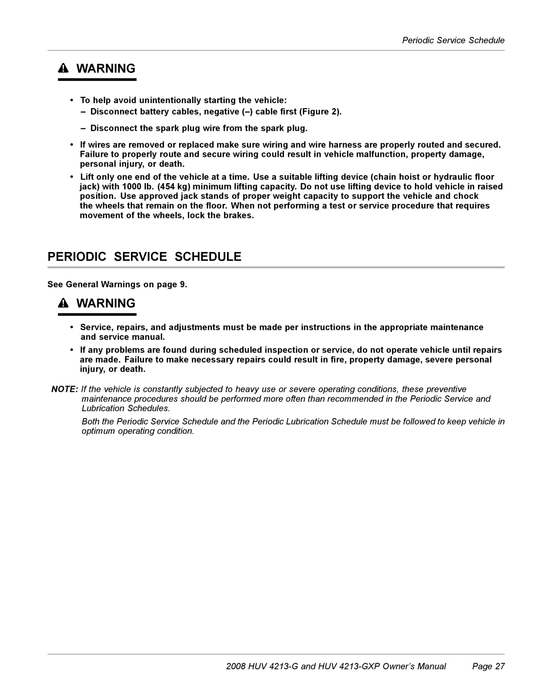 Husqvarna HUV 4213-GXP owner manual Periodic Service Schedule 