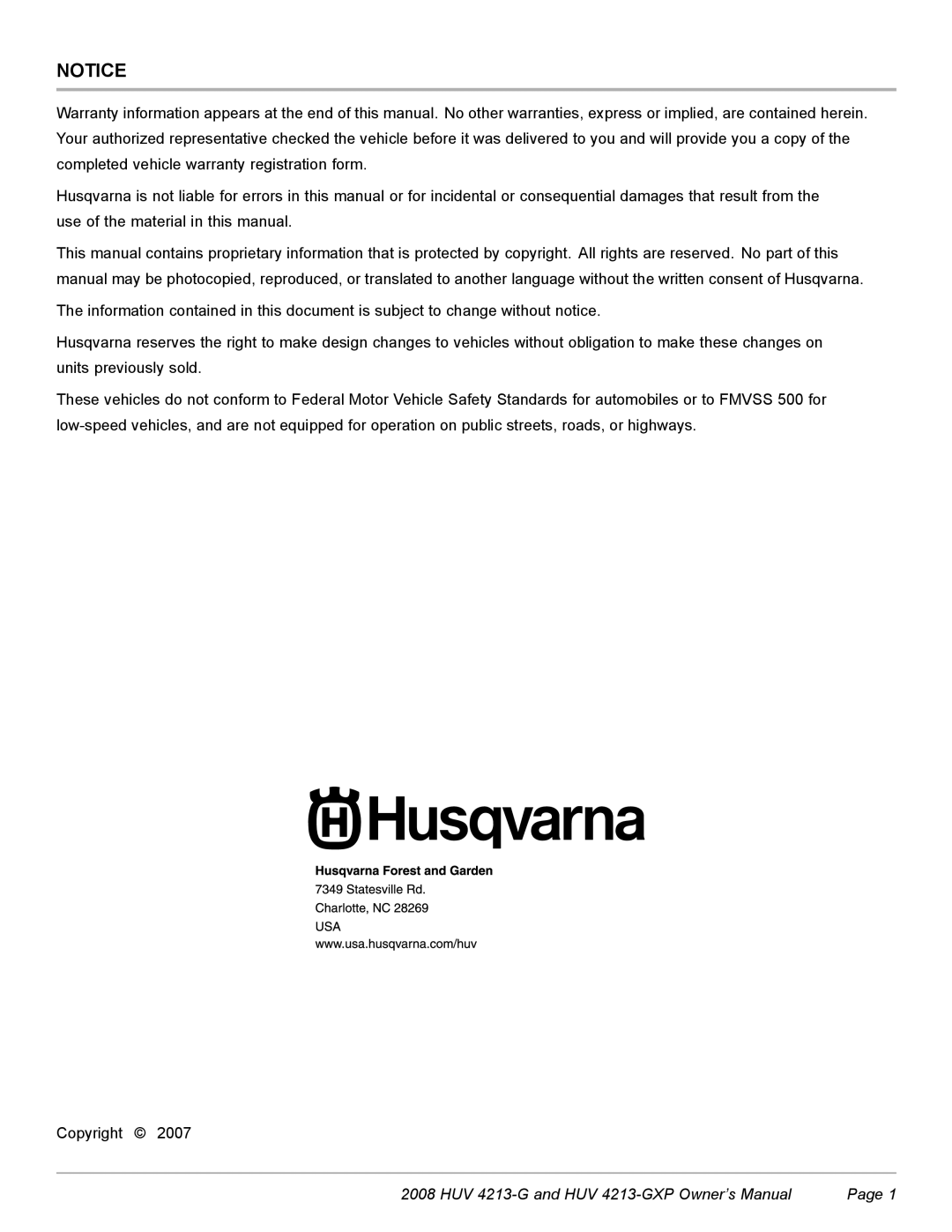 Husqvarna HUV 4213-GXP owner manual 