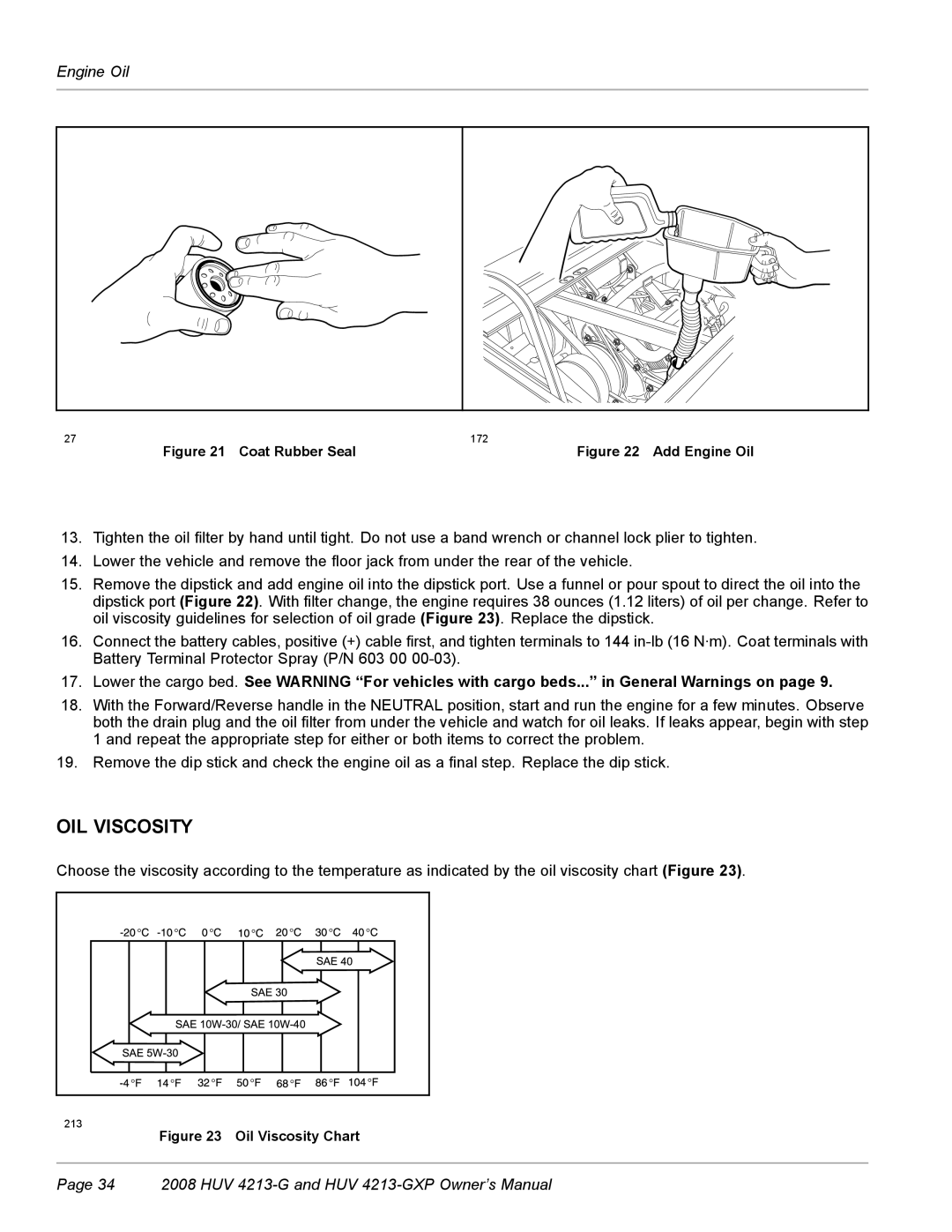 Husqvarna HUV 4213-GXP owner manual OIL Viscosity, Coat Rubber Seal 