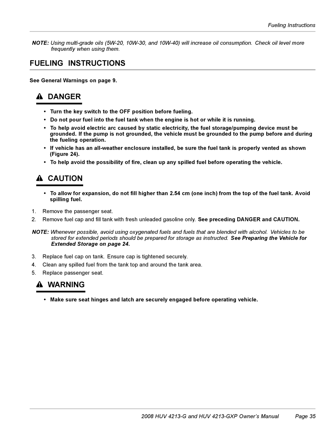 Husqvarna HUV 4213-GXP owner manual Fueling Instructions, Extended Storage on 