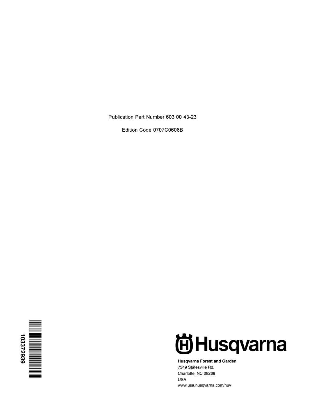 Husqvarna HUV 4213-GXP owner manual 103372939 