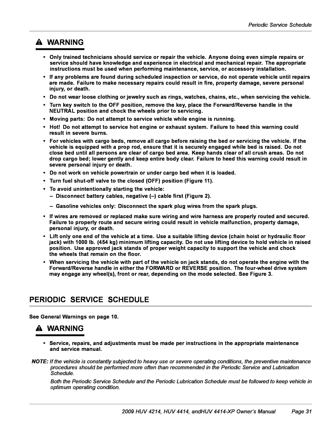 Husqvarna owner manual Periodic Service Schedule, HUV 4214, HUV 4414, andHUV 4414-XP Owner’s Manual, Page 