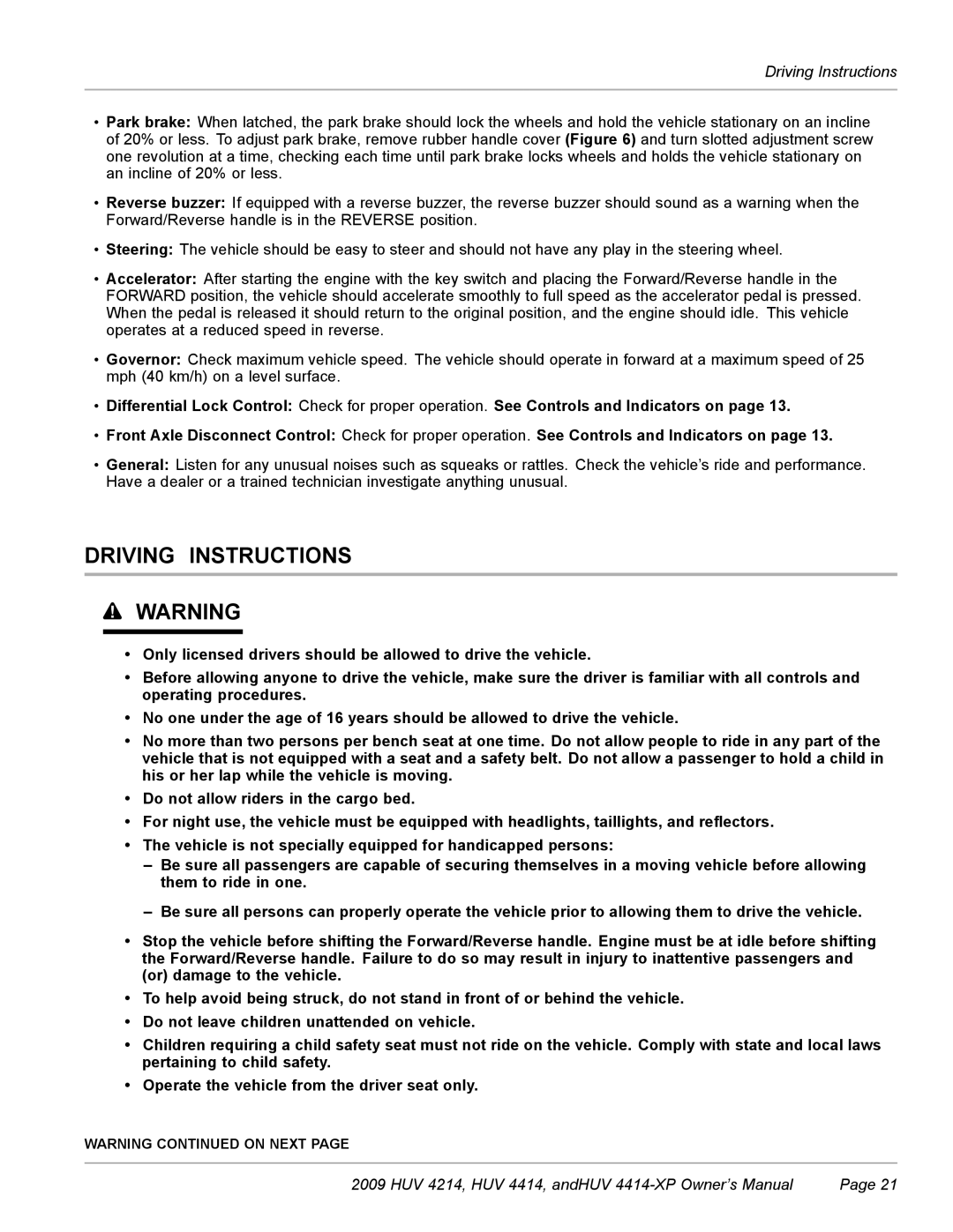 Husqvarna HUV 4414-XP, HUV 4214 owner manual Driving Instructions 