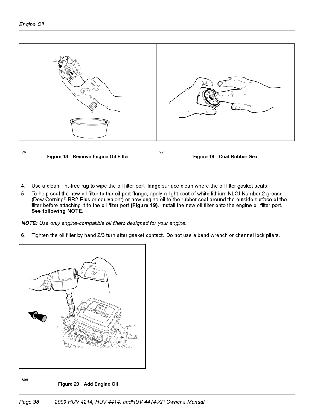 Husqvarna HUV 4214, HUV 4414-XP owner manual See following Note, Remove Engine Oil Filter 