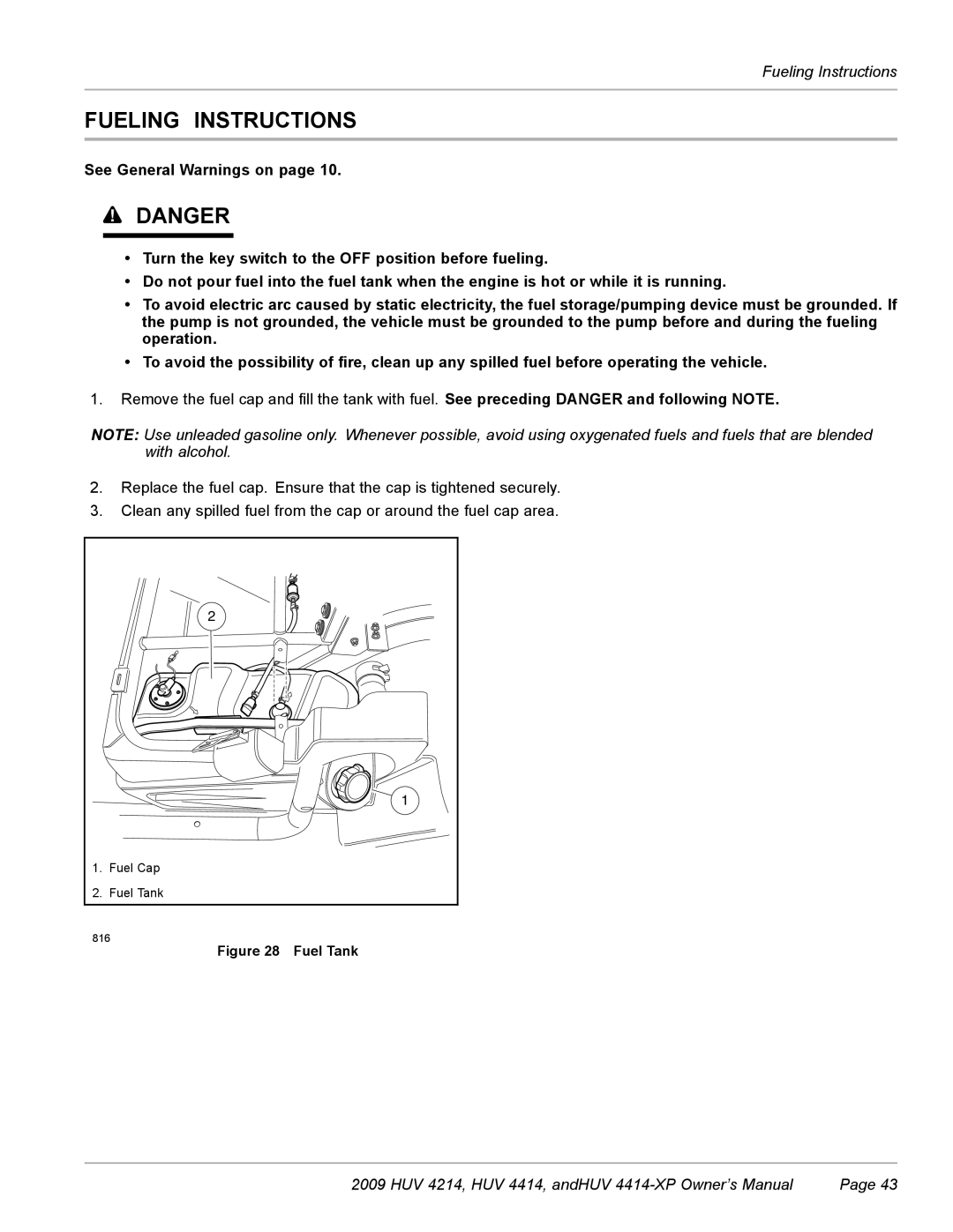 Husqvarna HUV 4214, HUV 4414-XP owner manual Fueling Instructions 