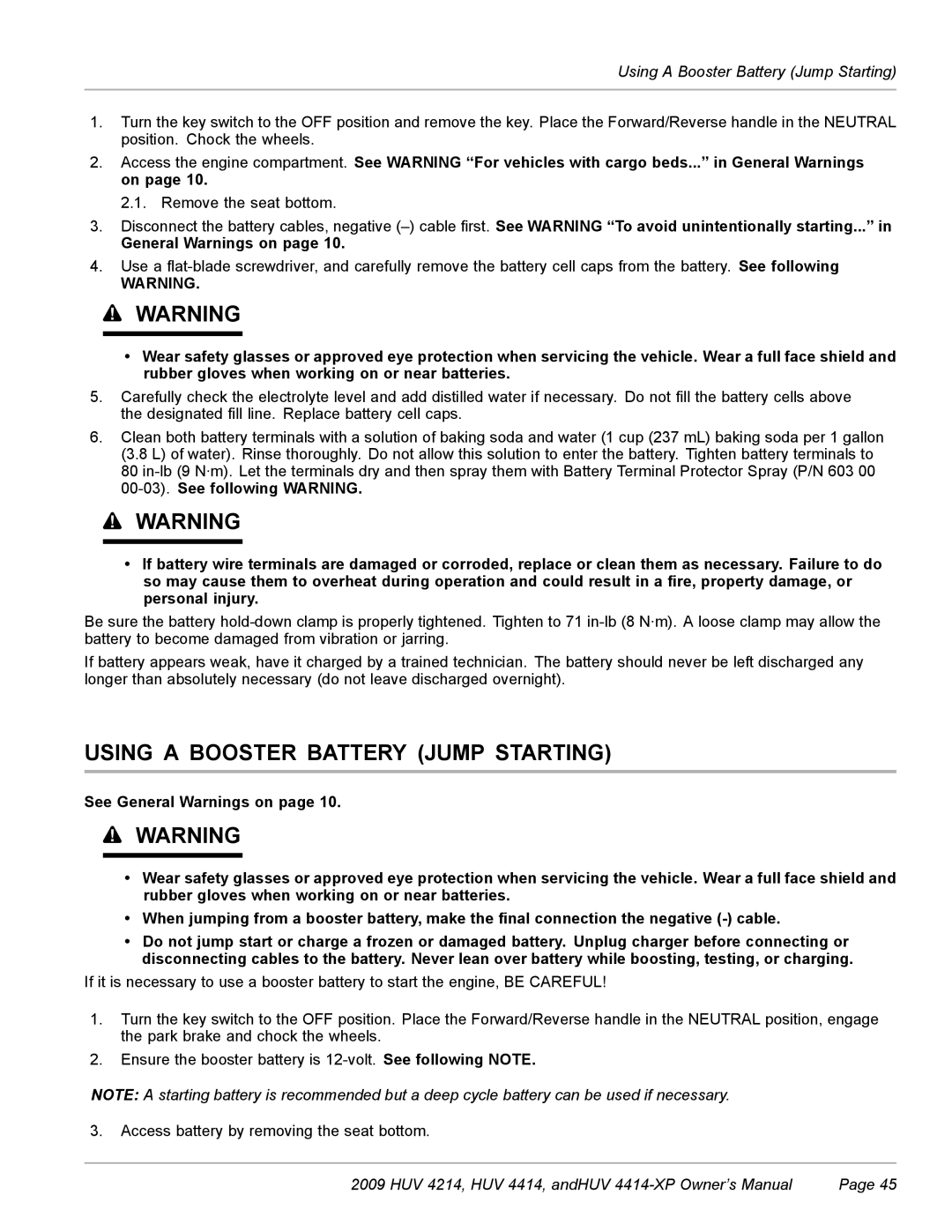 Husqvarna HUV 4414-XP, HUV 4214 owner manual Using a Booster Battery Jump Starting 