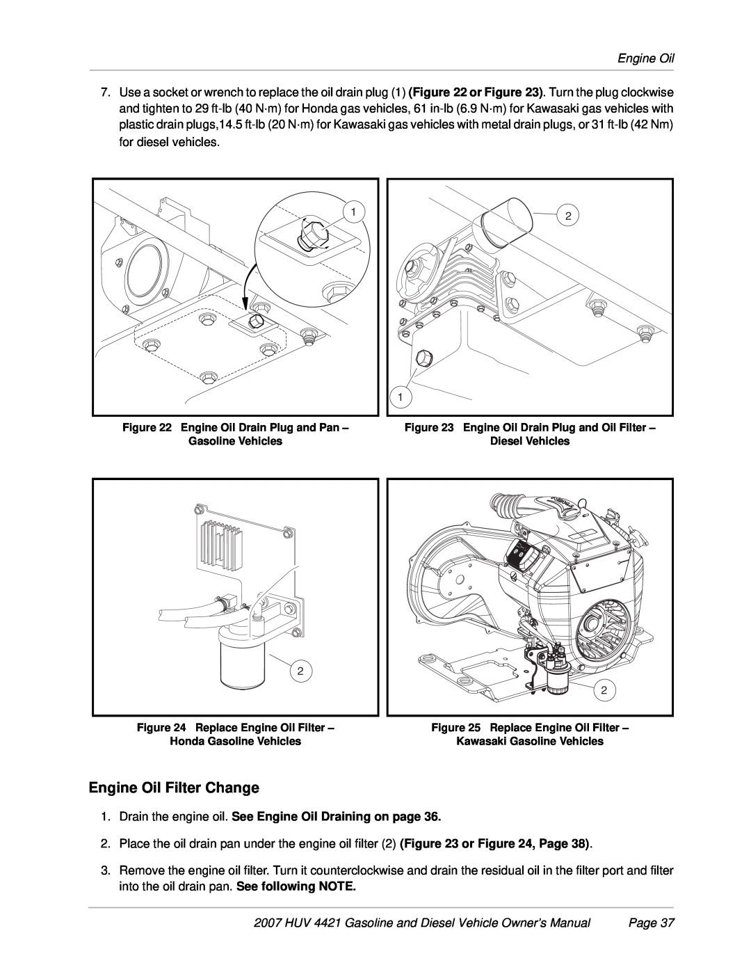 Husqvarna HUV 4421-D / DXP Engine Oil Filter Change, Drain the engine oil. See Engine Oil Draining on page, Page 