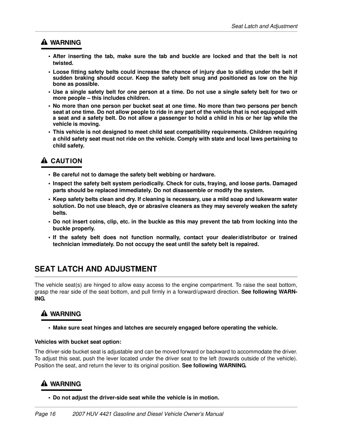 Husqvarna HUV 4421-G / GXP, HUV 4421-D / DXP owner manual Seat Latch and Adjustment, Ing 