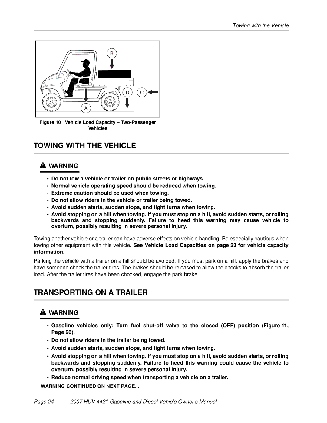 Husqvarna HUV 4421-G / GXP, HUV 4421-D / DXP owner manual Towing with the Vehicle, Transporting on a Trailer 