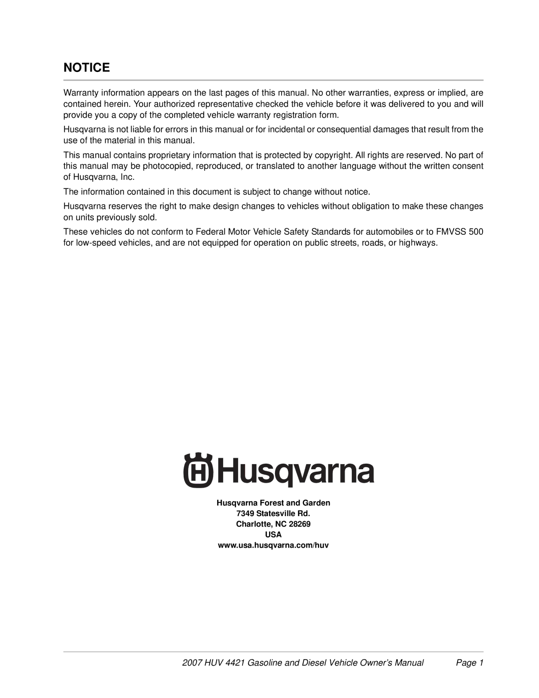 Husqvarna HUV 4421-D / DXP, HUV 4421-G / GXP owner manual Usa 