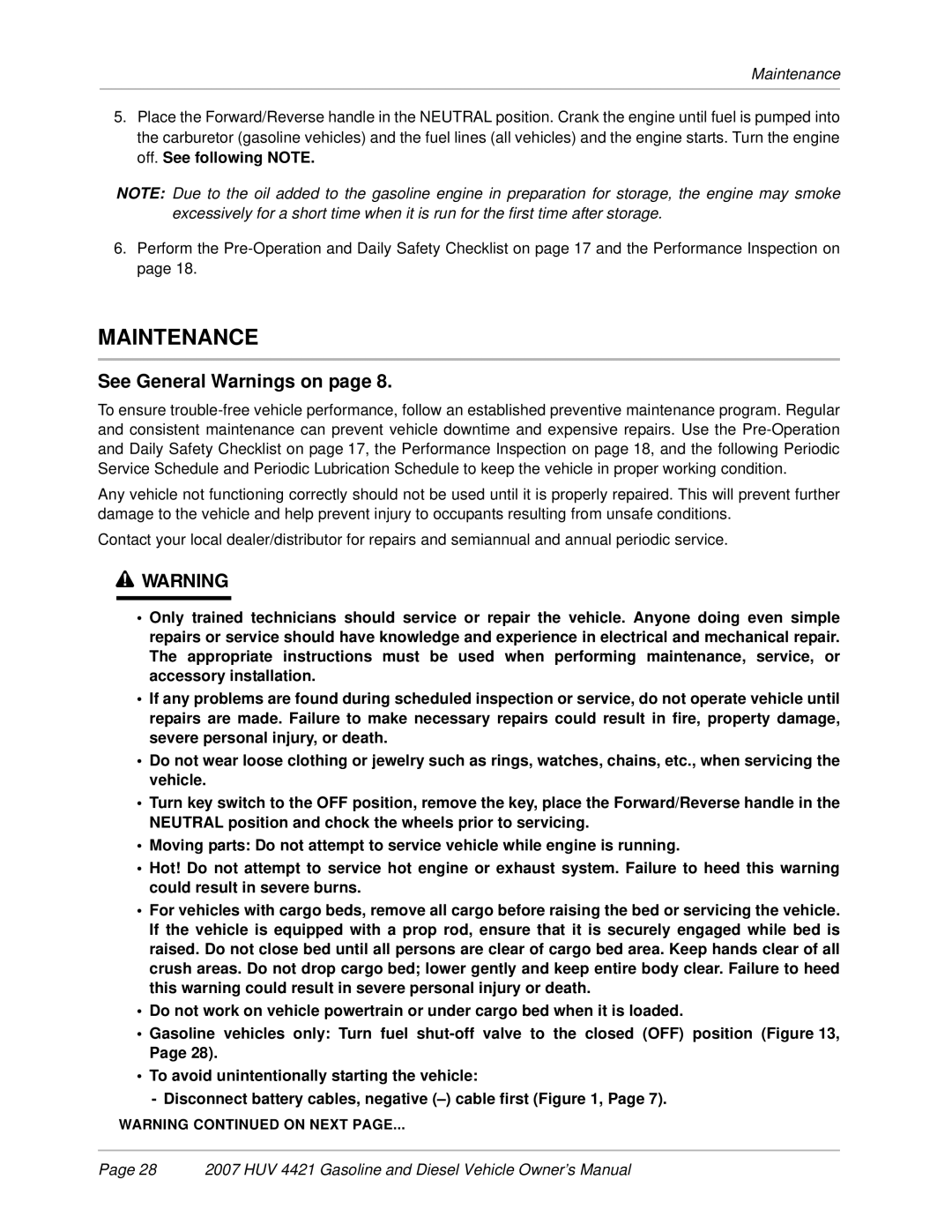 Husqvarna HUV 4421-G / GXP, HUV 4421-D / DXP owner manual Maintenance 