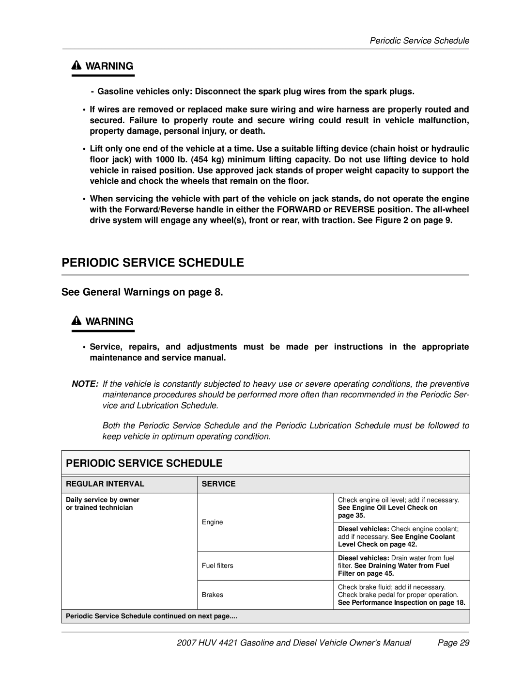 Husqvarna HUV 4421-D / DXP, HUV 4421-G / GXP owner manual Periodic Service Schedule 