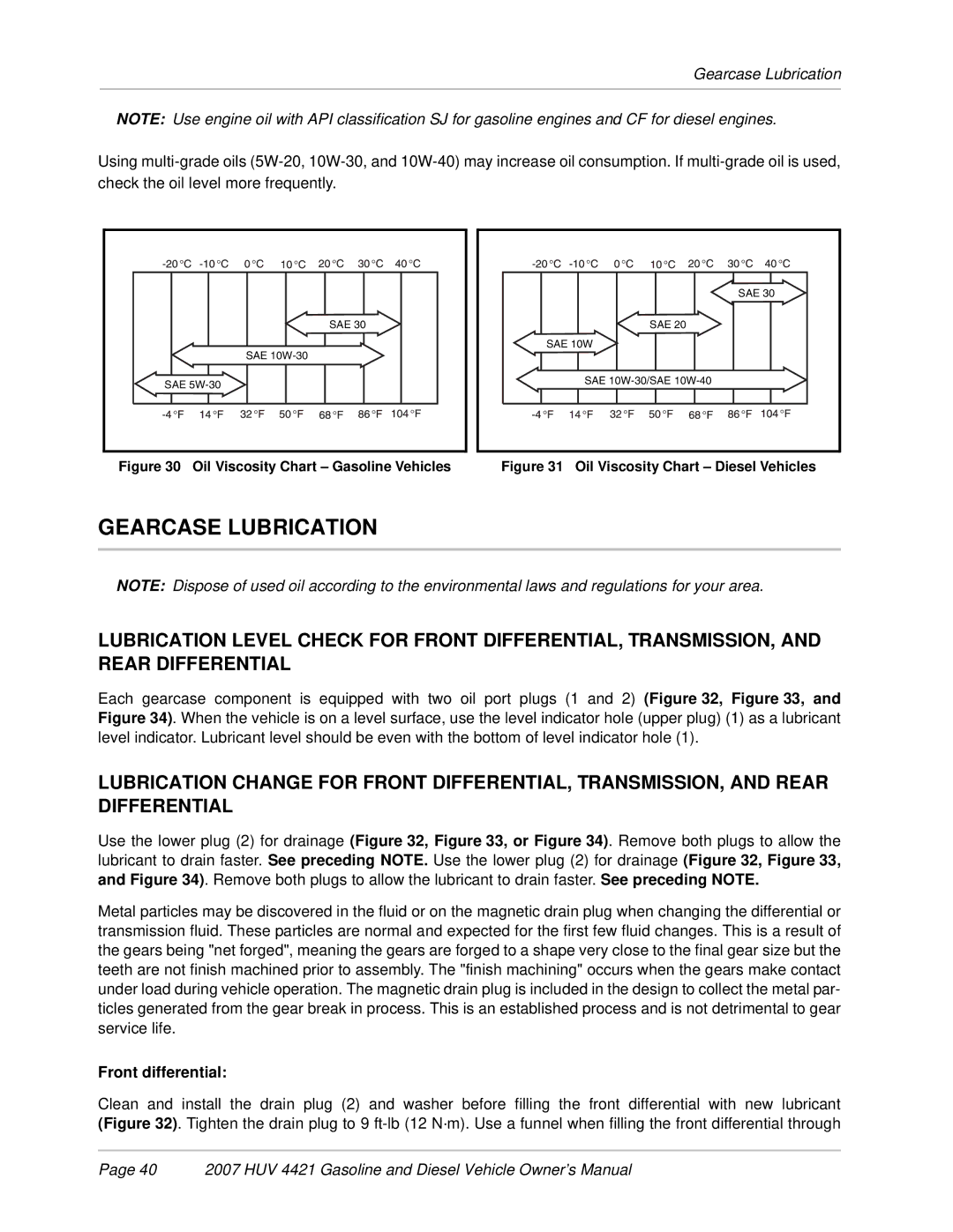 Husqvarna HUV 4421-G / GXP, HUV 4421-D / DXP owner manual Gearcase Lubrication, Front differential 