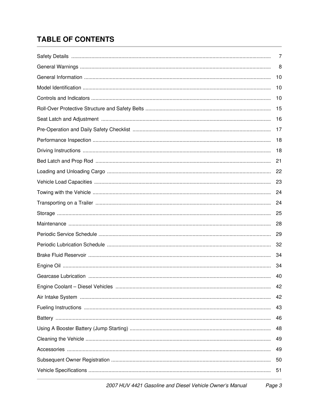 Husqvarna HUV 4421-D / DXP, HUV 4421-G / GXP owner manual Table of Contents 