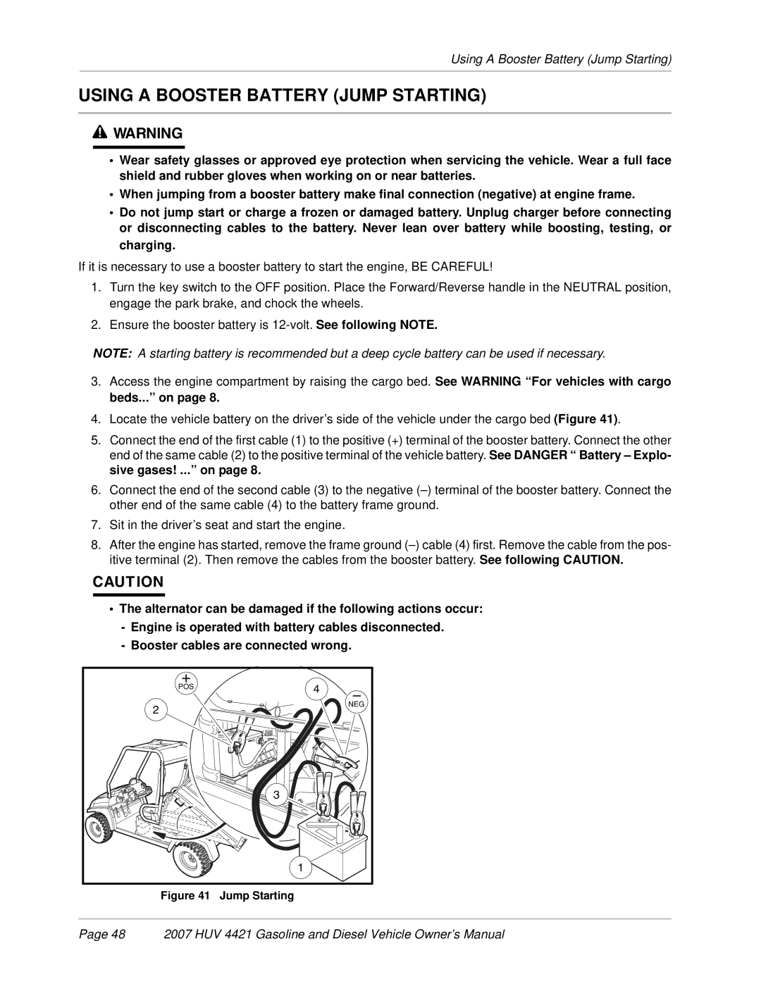 Husqvarna HUV 4421-G / GXP, HUV 4421-D / DXP owner manual Using a Booster Battery Jump Starting 