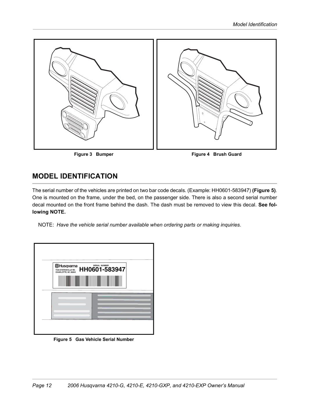 Husqvarna HUV4210-GXP, HUV4210-EXP manual Model Identification, Bumper 