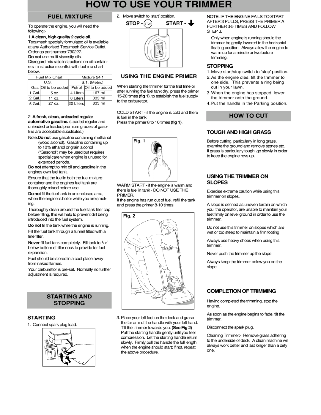 Husqvarna HVT40 manual Fuel Mixture, Starting Stopping, HOW to CUT 