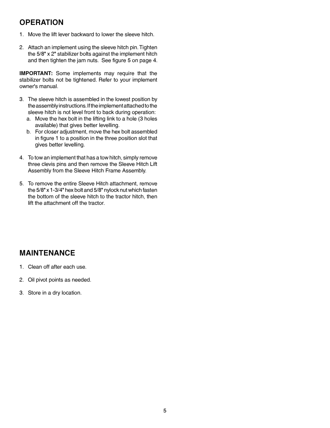 Husqvarna I0807213 manual Operation, Maintenance 