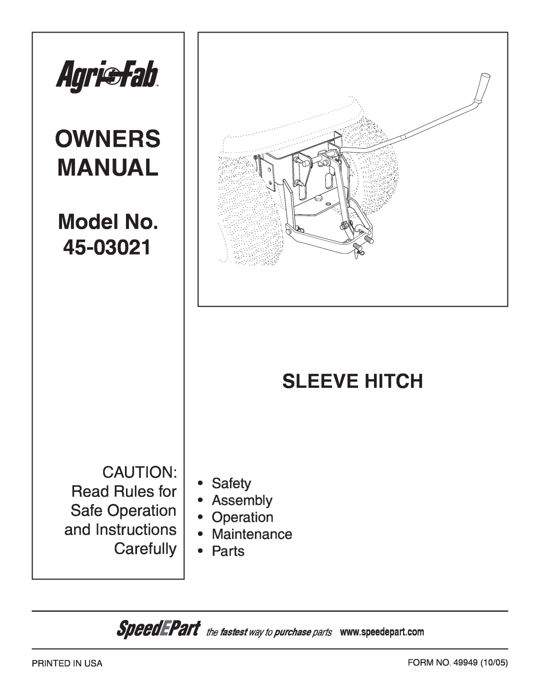 Husqvarna I0807213 Model No, Sleeve Hitch, Read Rules for, Safe Operation, Carefully, and Instructions, Safety, Assembly 