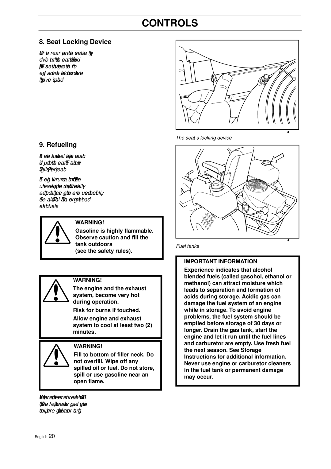 Husqvarna IZ 21 manual Seat Locking Device, Refueling 