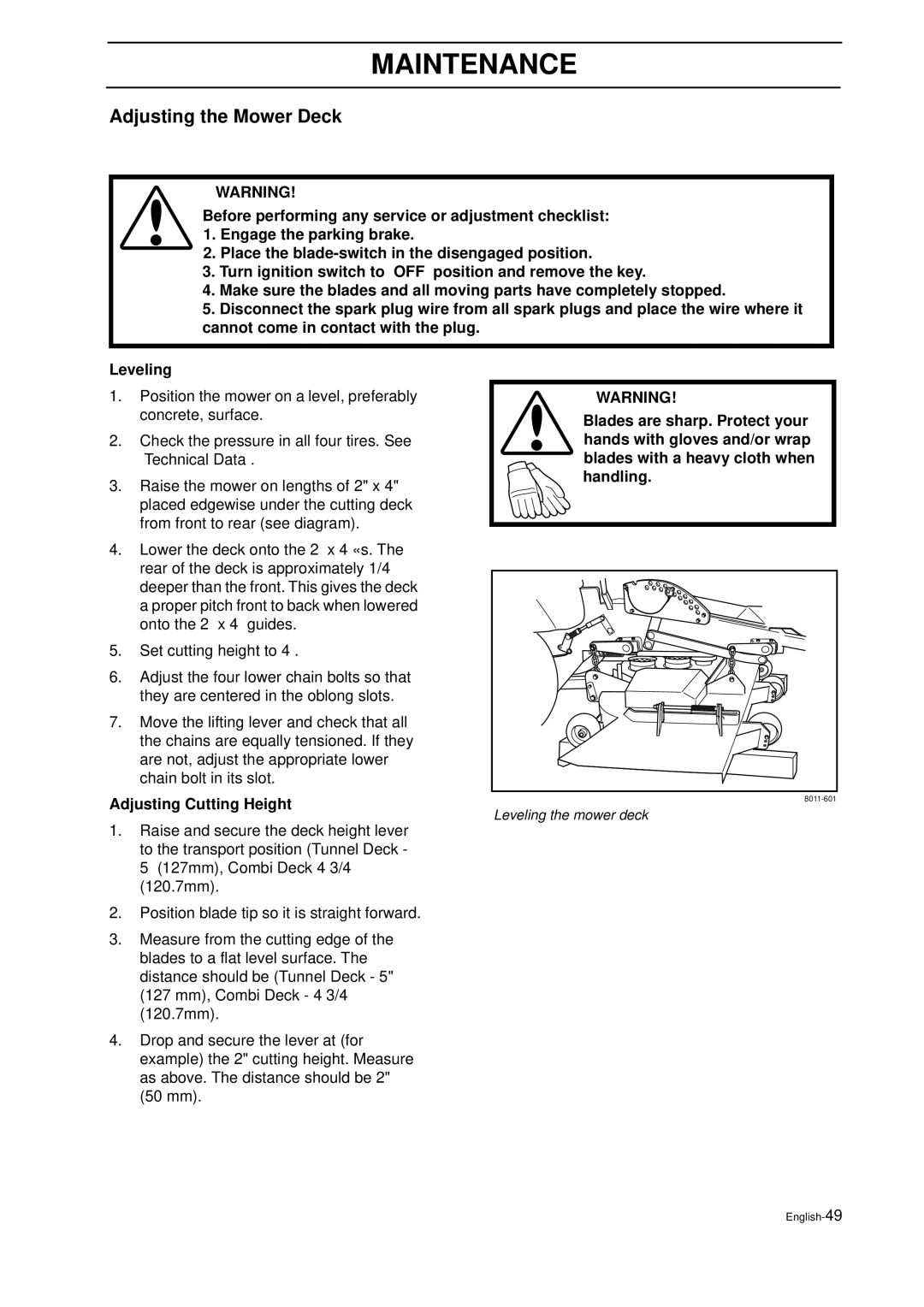 Husqvarna IZ 21 manual Adjusting the Mower Deck, Adjusting Cutting Height 